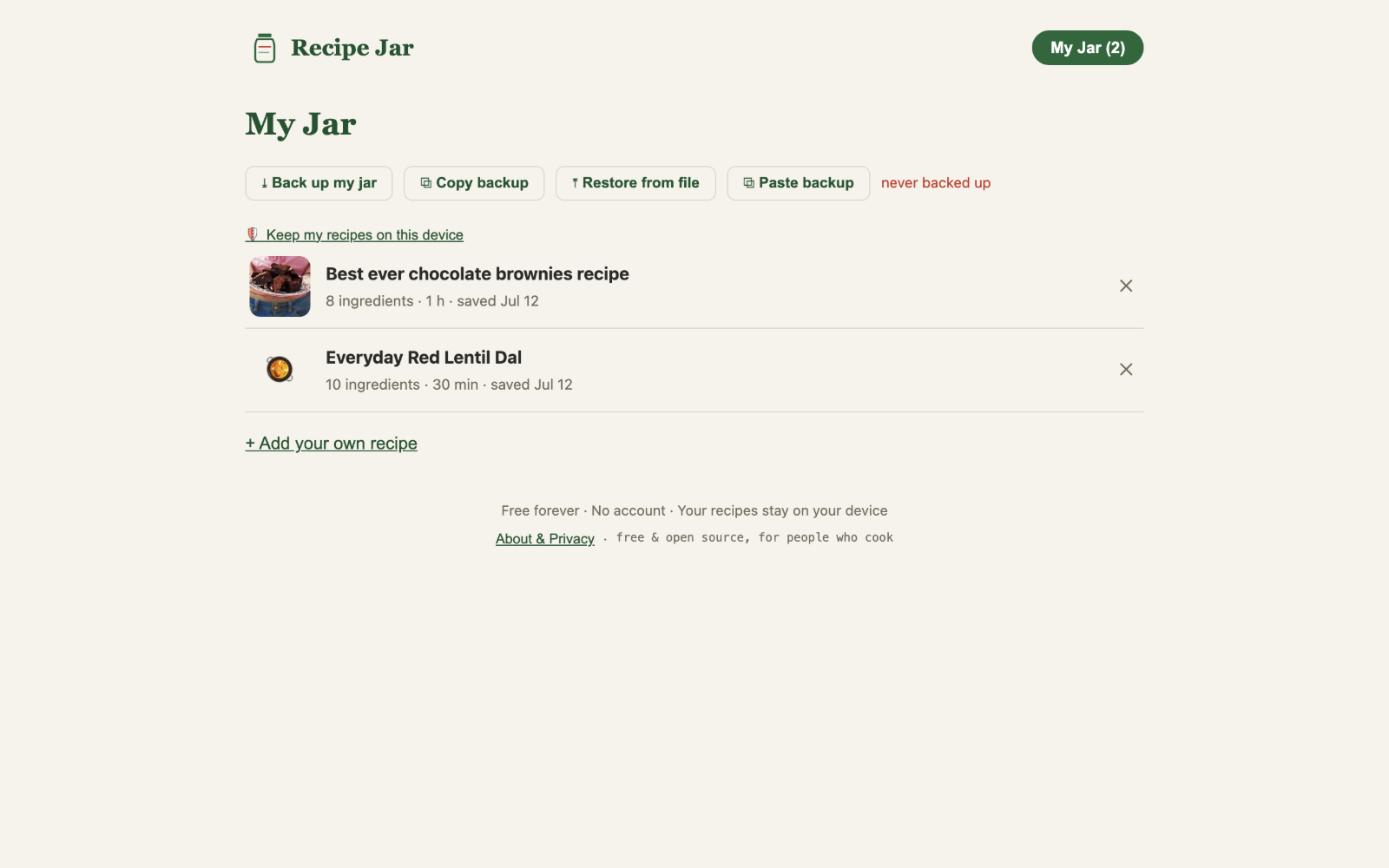 Recipe Jar screenshot